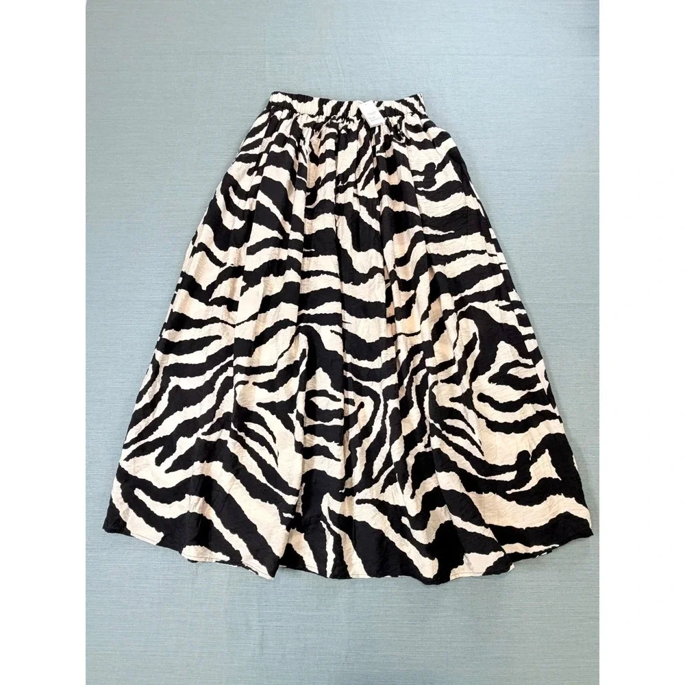 Primark Paula Echevarria Zebra Print Maxi Skirt Black White XS Elastic‎ Waist